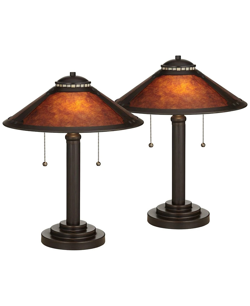 Robert Louis Tiffany Mica Mission Desk Lamps 18 1/2" High Set of 2 Oil Rubbed Bronze for Bedroom Living Room Bedside Nightstand