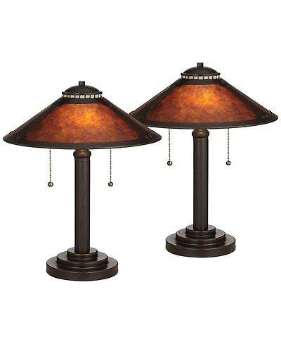 Robert Louis Tiffany Mica Mission Desk Lamps 18 1/2" High Set of 2 Oil Rubbed Bronze for Bedroom Living Room Bedside Nightstand