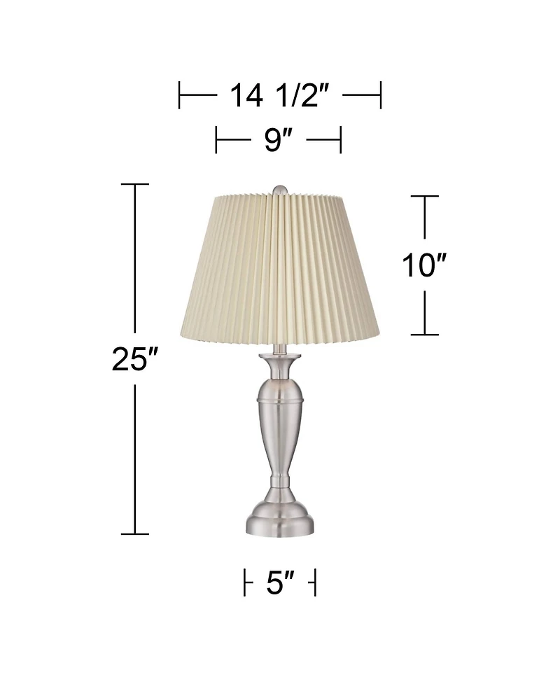 Regency Hill Blair Traditional Table Lamps 25" High Set of 2 Brushed Nickel Linen for Bedroom Living Room Bedside Nightstand Office