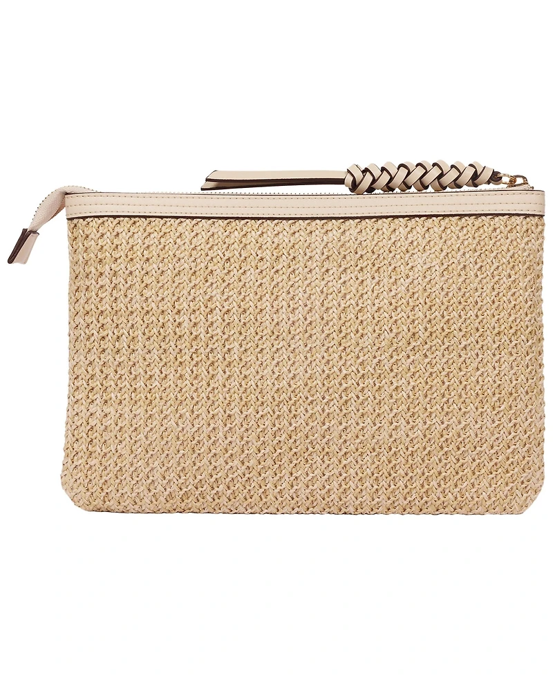Tommy Bahama Happy Vacay Raffia Clutch – Woven Straw Zip Pouch with Embroidered Lettering
