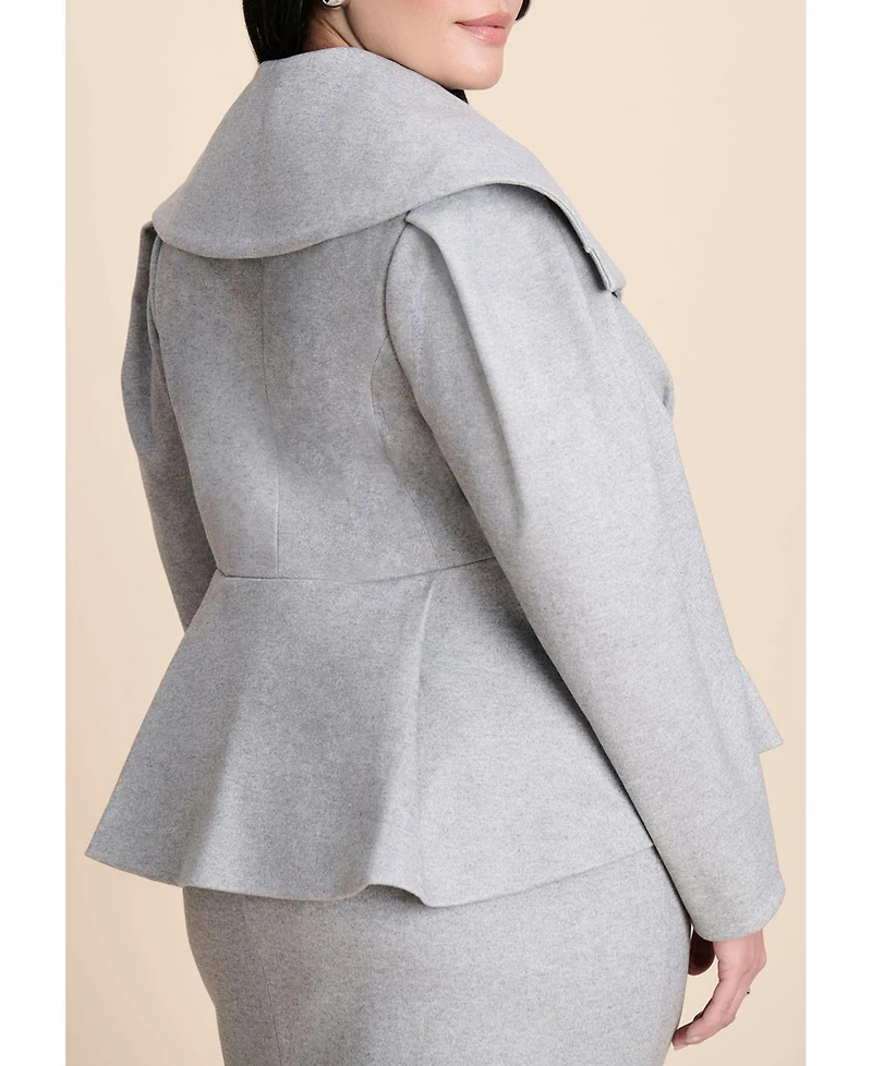 Eloquii Women's Wide Collar Peplum Heathered Jacket