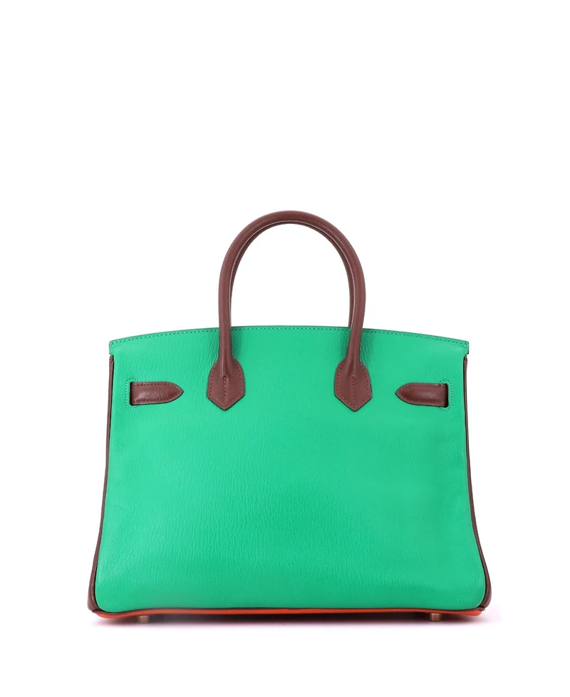 Pre-Owned HERMES Birkin 30 Handbag Tricolor Chevre Mysore with Gold Hardware