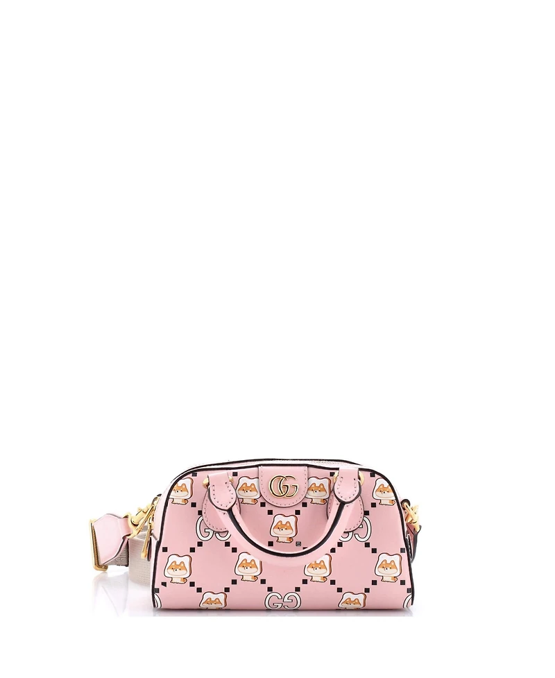 Pre-Owned Gucci Mini Ophidia Convertible Boston Top Handle Bag Kawaii Printed Leather