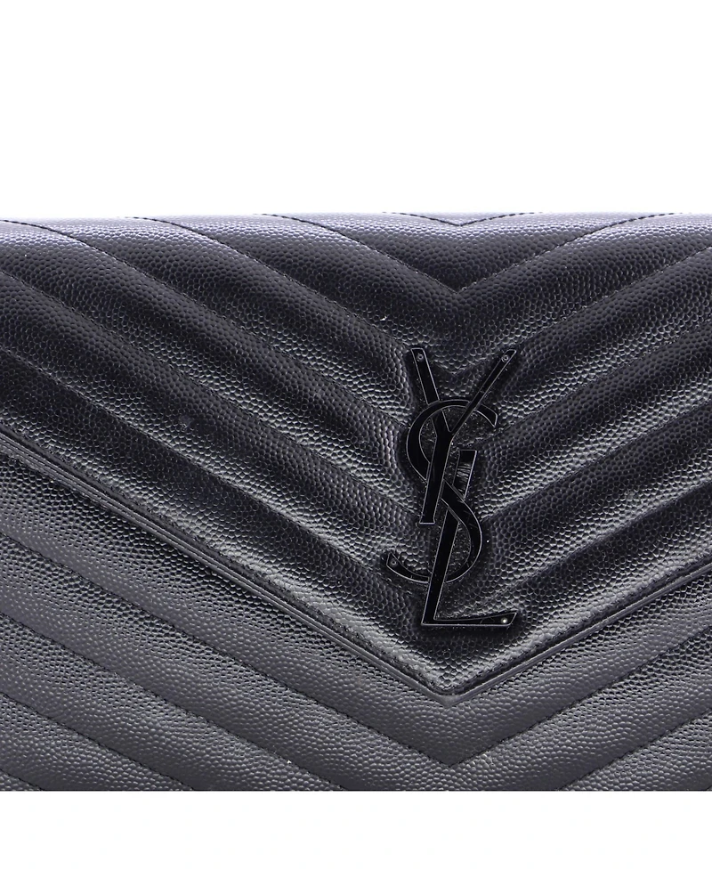 Pre-Owned Saint Laurent Medium Classic Monogram Wallet on Chain Matelasse Chevron Leather