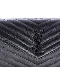 Pre-Owned Saint Laurent Medium Classic Monogram Wallet on Chain Matelasse Chevron Leather