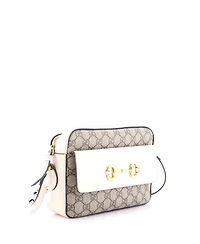 Pre-Owned Gucci Small Horsebit 1955 Flap Pocket Camera Bag Gg Coated Canvas and Leather