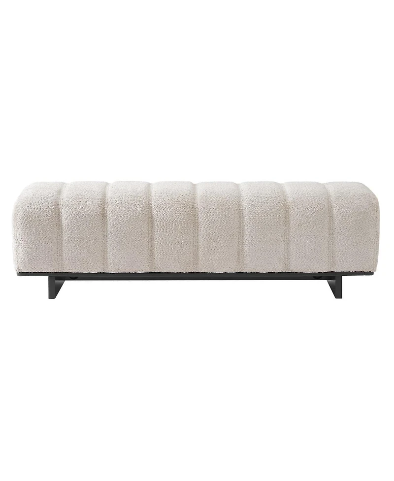 Maison Boucle 63.62" Sherpa Boucle Upholstered Bench, Rubberwood Legs