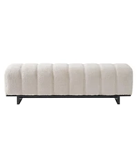 Maison Boucle 63.62" Sherpa Boucle Upholstered Bench, Rubberwood Legs