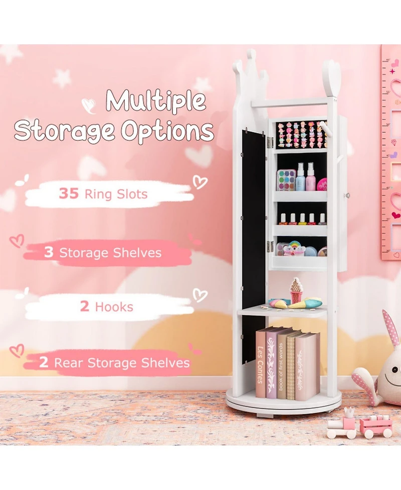 Gouun Princess Vanity Table and Stool Set with Jewelry Cabinet and Full-Length Mirror