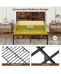 Gouun Metal and Wood Platform Bed Frame with Headboard and Noise-Free Slats
