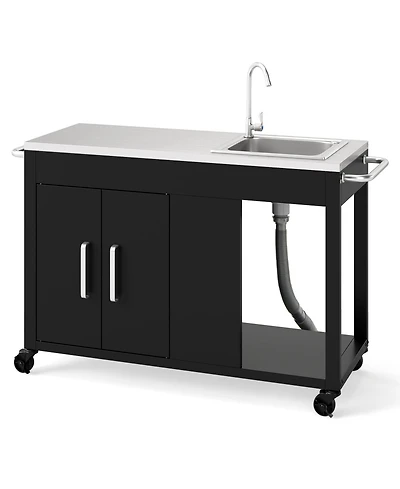 Sugift 56 in Outdoor Grill Table with Sink and Stainless Steel Top