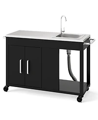 Sugift 56 in Outdoor Grill Table with Sink and Stainless Steel Top