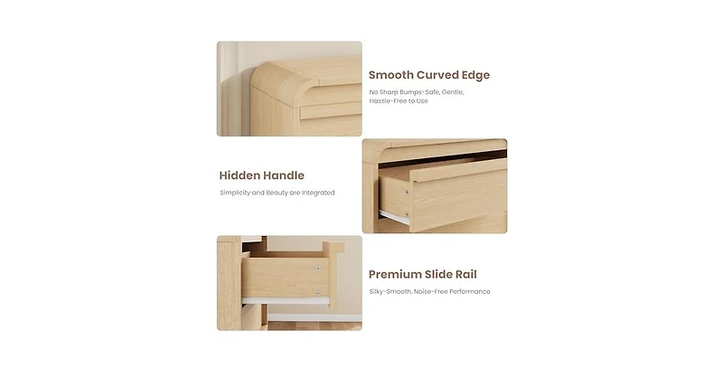 gaomon Arched 5 Drawer Dresser for Bedroom, 45in Tall Wooden 5 Chest of Drawers with Curved Profile Design