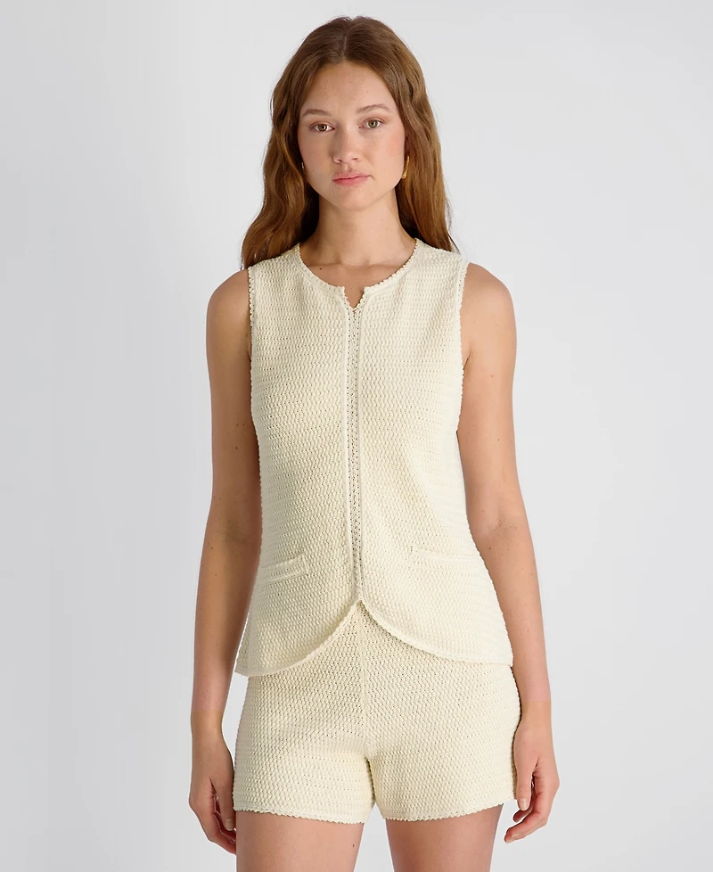 French Connection Women's Mozart Crochet Texture V-Neck Vest