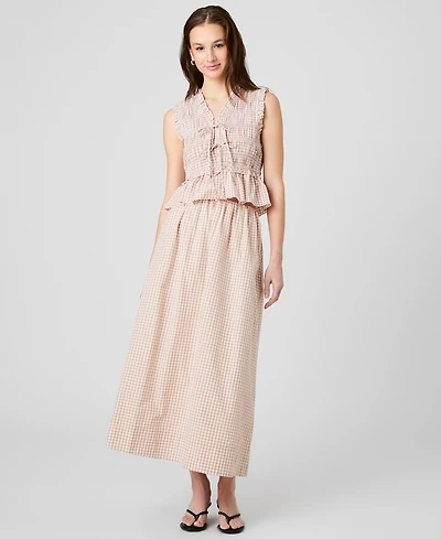 French Connection Women's Gingham Ruched Waist Midi Skirt