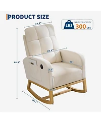 gaomon Linen Nursery Rocking Chair with Usb Port and Side Pocket