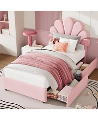 gaomon Metal Petal Bed for Bedroom, Modern Design, Soft Fabric Upholstery, No Box Spring Needed