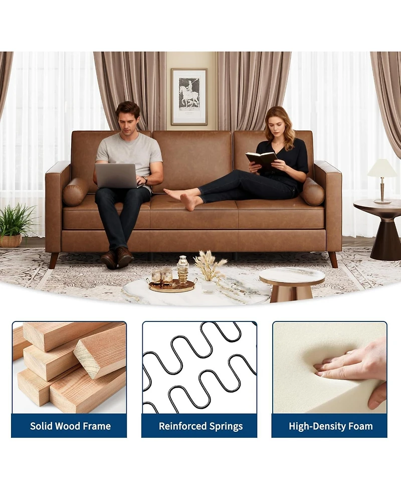 gaomon 81" Faux Leather Sofa, Mid-Century Modern 3-Seater Couch with Deep Seat and Removable Cover