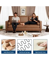 gaomon 81" Faux Leather Sofa, Mid-Century Modern 3-Seater Couch with Deep Seat and Removable Cover