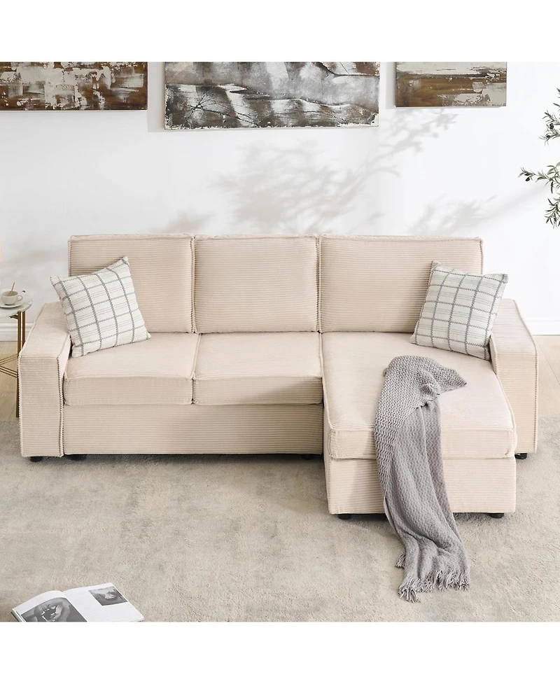 gaomon L-Shaped Modular Sectional Sofa, Deep Seat Corduroy Couch with Chaise, Convertible Sleeper Sofa