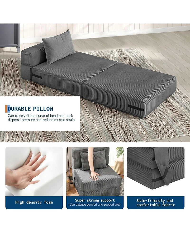 gaomon 72" Folding Sofa Bed, Convertible Futon Couch with Pillow, Linen Fabric Sleeper Chair
