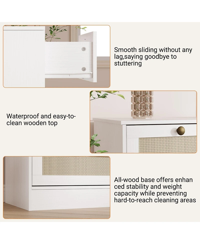 gaomon Wooden Dressers for Bedroom with 12 Rattan Drawers, Wood Dresser for Living Room, Hallway, Entryway