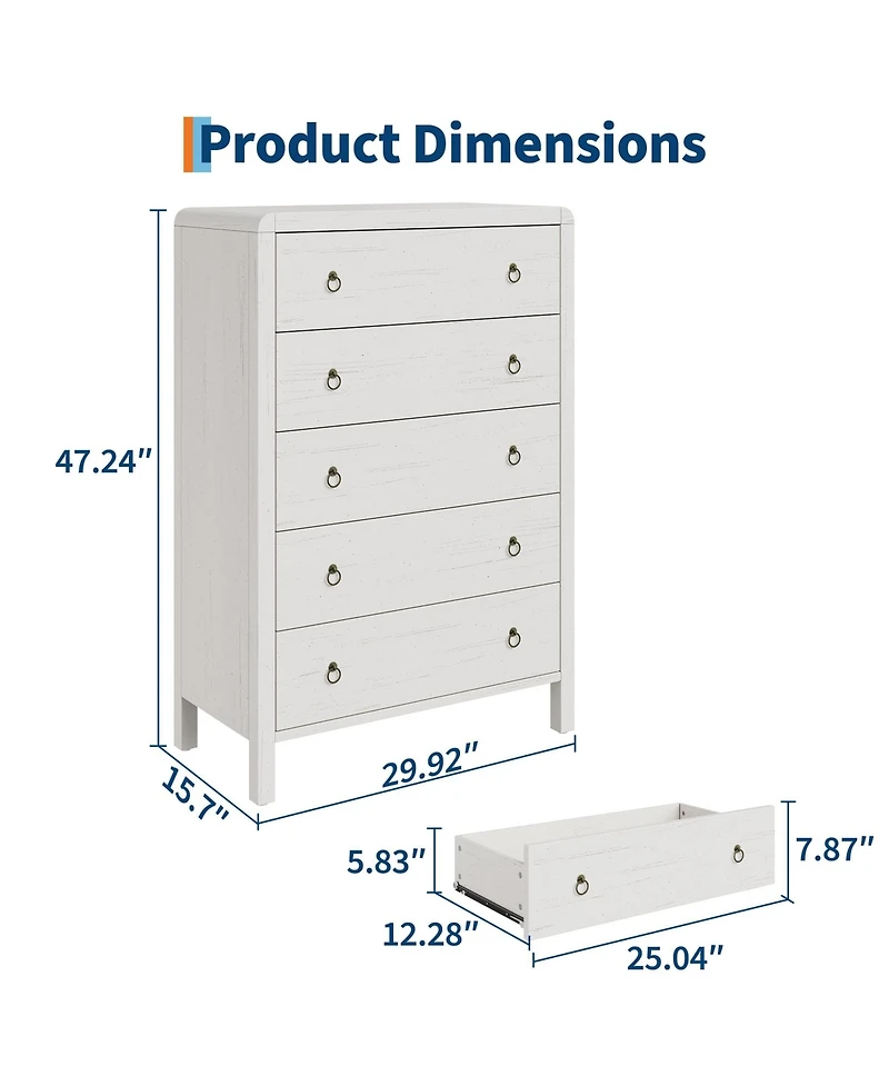 gaomon Modern 5 Drawer Wooden Dresser Storage Chest