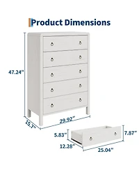 gaomon Modern 5 Drawer Wooden Dresser Storage Chest