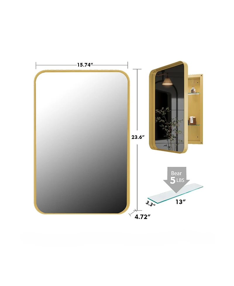 Busdays 16x24 Inch Recessed Metal Framed Cabinet with Mirror and Adjustable Shelves Wall Mirror with Storage for Bathroom.