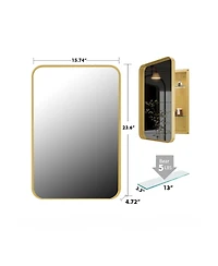 Busdays 16x24 Inch Recessed Metal Framed Cabinet with Mirror and Adjustable Shelves Wall Mirror with Storage for Bathroom.