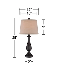 Regency Hill Ben Rustic Farmhouse Table Lamps 25" High Set of 2 Dark with Table Top Dimmers Linen Drum Shade for Bedroom Living Room Home