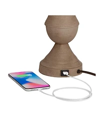 Regency Hill Avery Traditional Table Lamps 25" High Set of 2 Faux Wood with Usb Charging Port Led Touch On Off for Living Room Home Desk