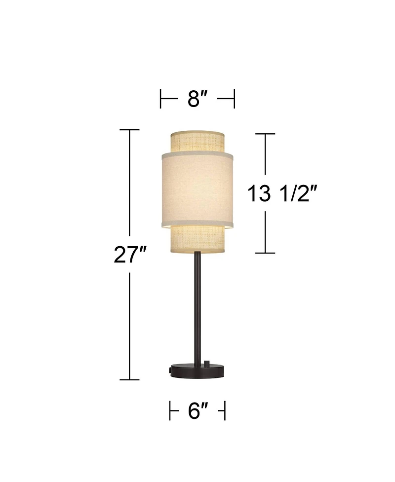 360 Lighting Tull 27" Tall Modern Table Lamps Set of 2 Usb Port Ac Power Outlet Living Room Charging Tan Tiered Shade
