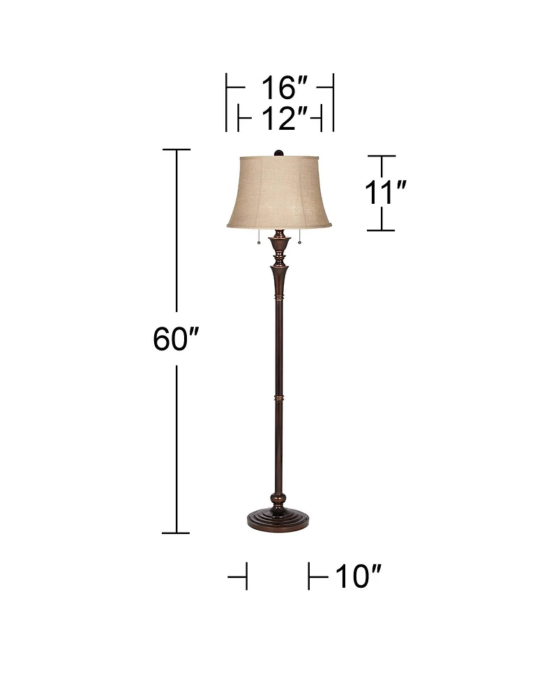 Regency Hill Brooke Traditional 60" Tall Standing Floor Lamps Set of 2 Lights Pull Chain Metal Bronze Finish Living Room