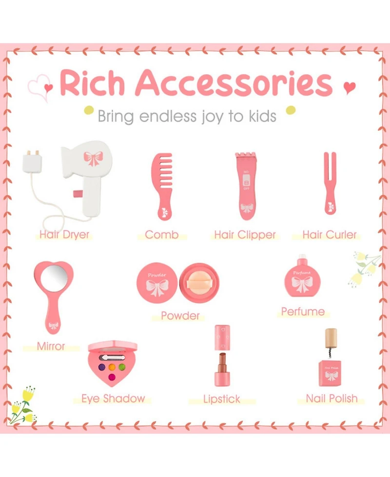 Gouun Kids Vanity Table and Chair Set with Tri-Folding Mirror and Drawer