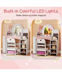 Gouun Kids Vanity Set with Led Lights and Makeup Dressing Table with Chair