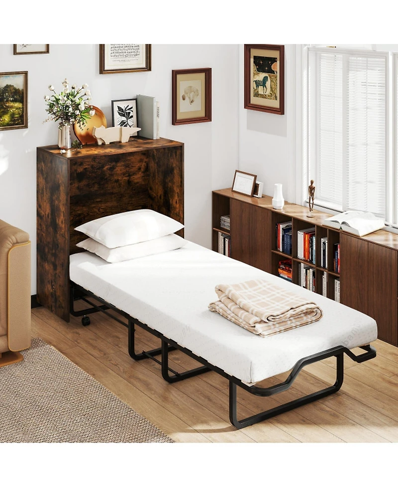 Gouun Cot Size Foldable Murphy Bed Cabinet with Lockable Wheels