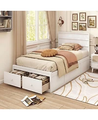 Gouun Twin Solid Wood Platform Bed Frame with Storage Drawers and Headboard