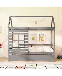 Gouun Kids House Bed Frame with Safety Rails
