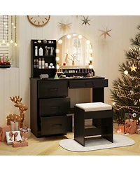 Gouun Makeup Vanity Desk and Stool Set with Led Lighted Mirror and Charging Station