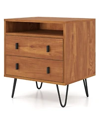 Gouun Mid-Century Modern 2-Drawer Nightstand with Open Storage Compartment