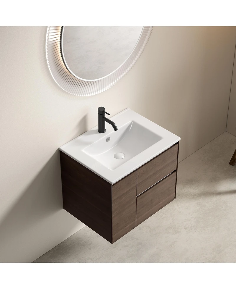 Busdays 24 inch Bathroom Vessel Sink, Ceramic Bathroom Vanity Sink Top with Overflow, No Drain Convenient for Storing Personal Items