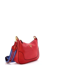 Pre-Owned Prada Medium Striped Strap Zip Hobo Vitello Daino