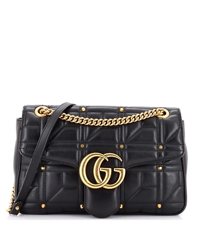 Pre-Owned Gucci Medium Gg Marmont Flap Bag Studded Matelasse Leather