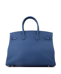 Pre-Owned HERMES Birkin 35 Handbag Blue Clemence with Gold Hardware