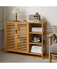 Gymax Bamboo Bathroom Cabinet 2-Door Storage Organizer w/ Shelves