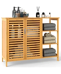 Gymax Bamboo Bathroom Cabinet 2-Door Storage Organizer w/ Shelves