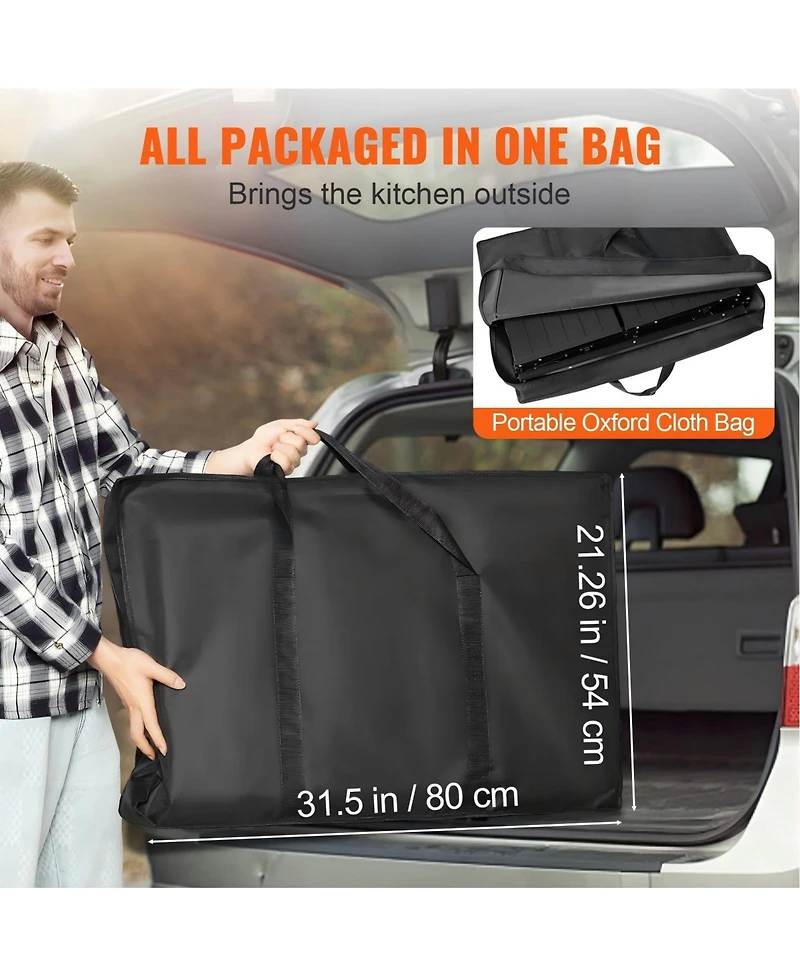 Gouun Folding Camping Kitchen Table with Sink Side Tables and Storage Shelves