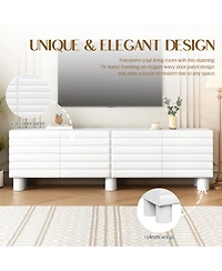 Rainsken Wavy Door Tv Stand for TVs , Modern Media Console Table with 4 Storage Cabinets and Adjustable Shelves for Living Room