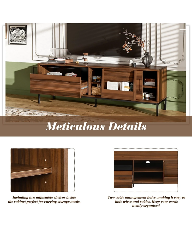 Rainsken Tv Stand for TVs up to 75 Inches, Media Console Entertainment Center with Drawer, Sliding Doors and Adjustable Shelves for Living Room